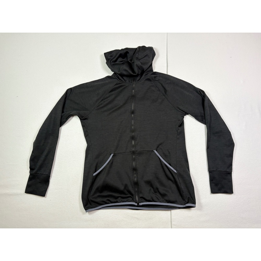Hanes Sport Mens Black Full Zip Fleece Hoodie Jacket Thumbholes Size Large